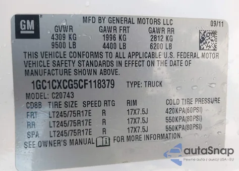 2012 Chevrolet Silverado 2500Hd Lt from USA, damaged, VIN 1GC1CXCG5CF118379